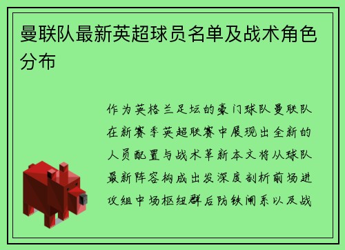曼联队最新英超球员名单及战术角色分布