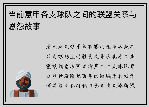 当前意甲各支球队之间的联盟关系与恩怨故事