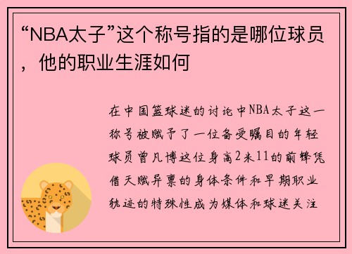 “NBA太子”这个称号指的是哪位球员，他的职业生涯如何